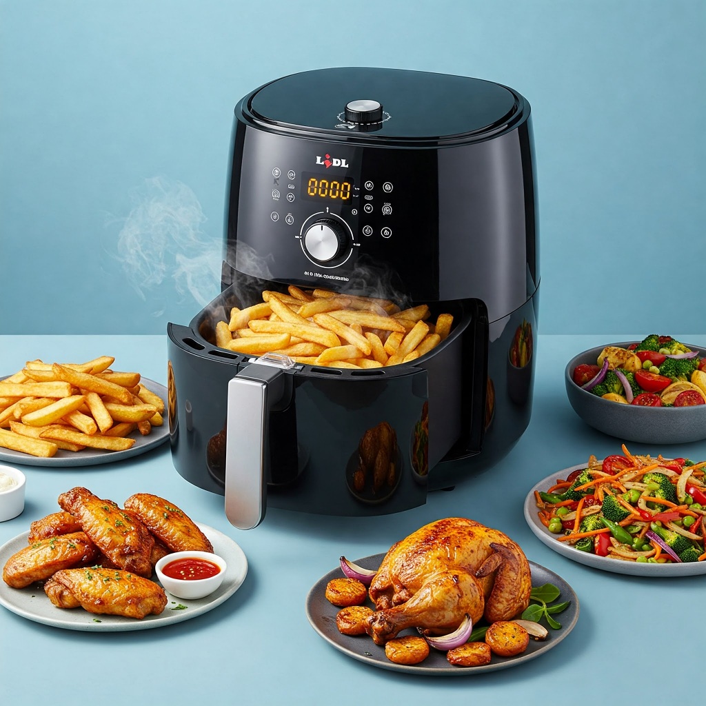 freidora sin aceite Lidl con platos apetitosos