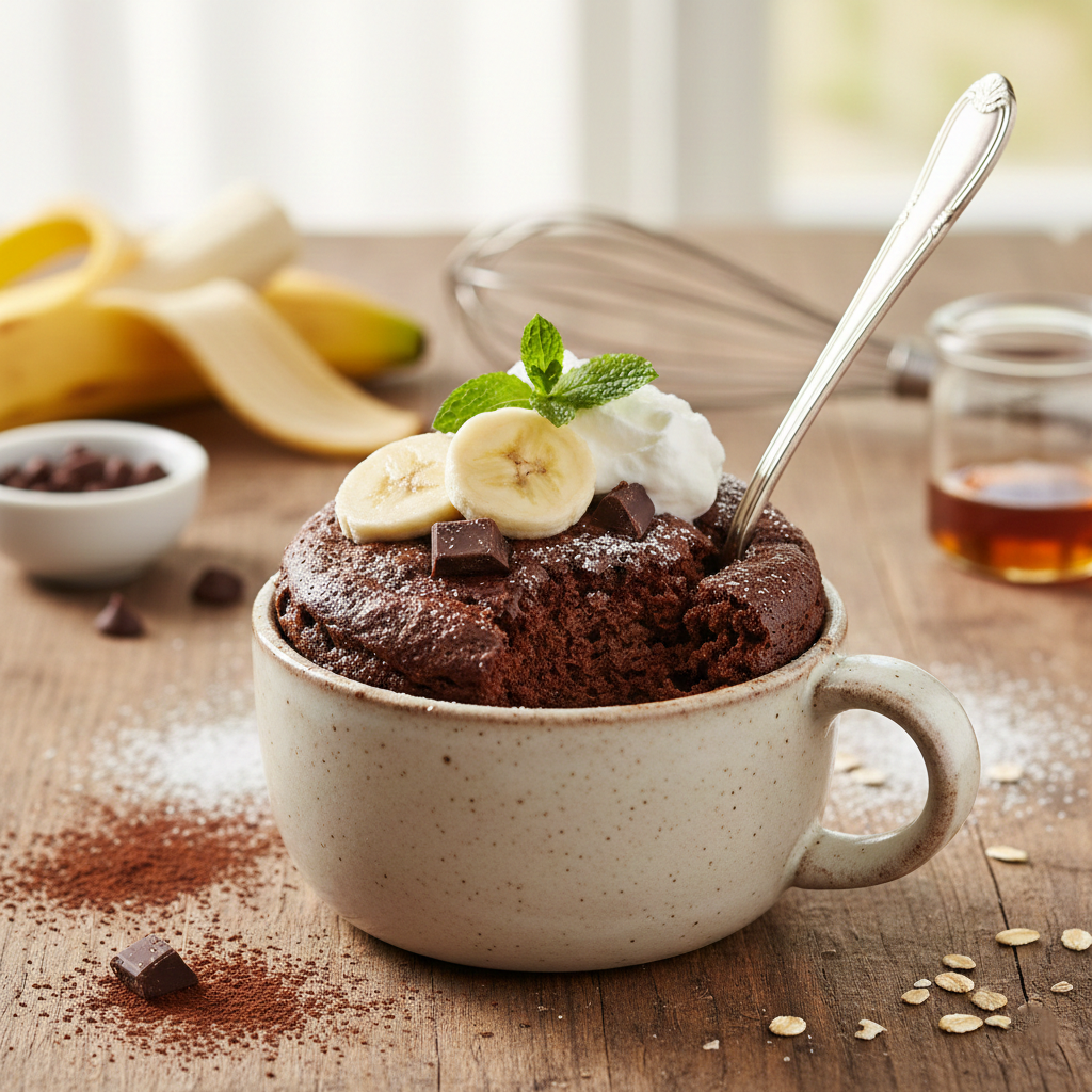 Mug Cake de Chocolate Plátano Vegano y Sin Gluten en 5 Minutos