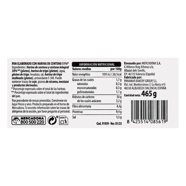 Pan de Centeno Mercadona